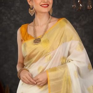 Balaramapuram Tamara jacquard kasavu saree closeup view